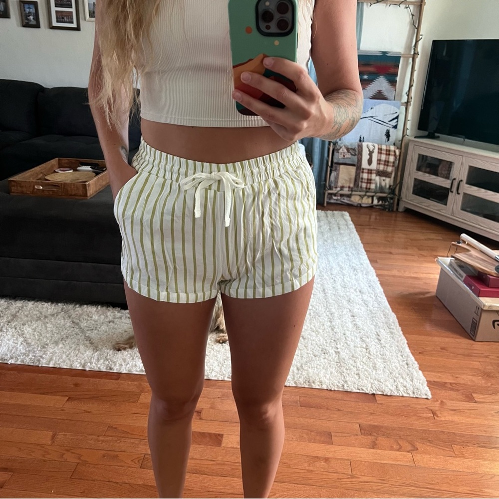 Billabong Green and White Stripe Short Shorts